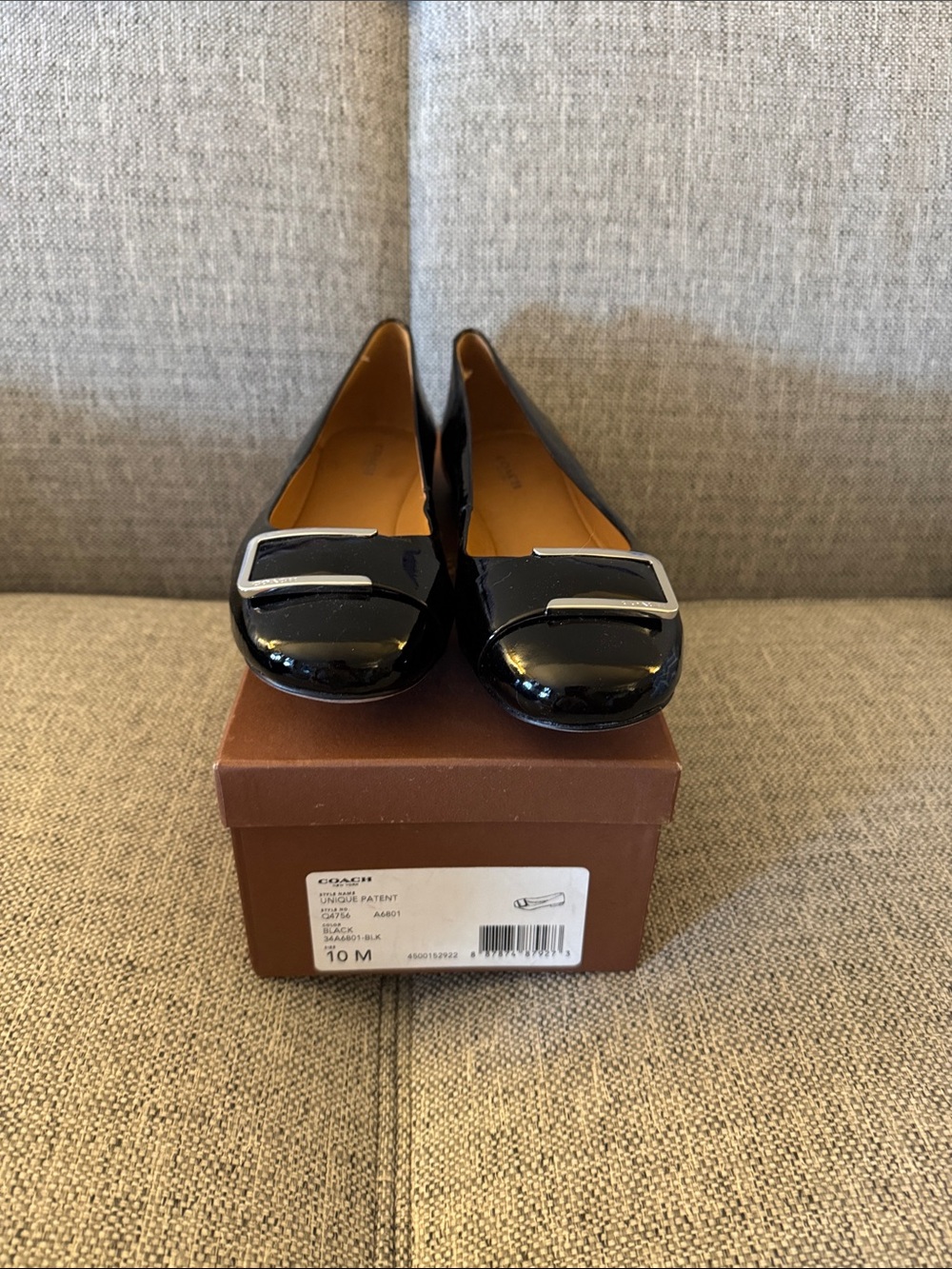 Coach Black Patent Leather Flats with Silver Buckle